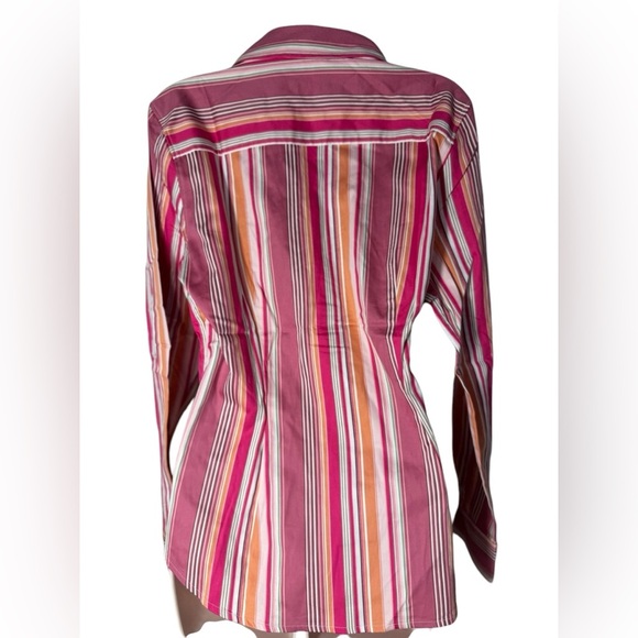 The Limited Women's Long Sleeve Button-Up Top - Pink-Orange Stripe, Large NEW - Picture 6 of 11